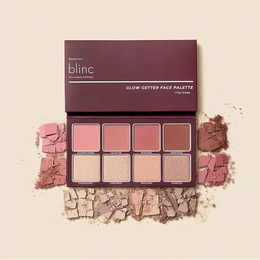 Blinc Glow Getter Face Palette, Cheek Palette with Highlighters, Blush & Contour